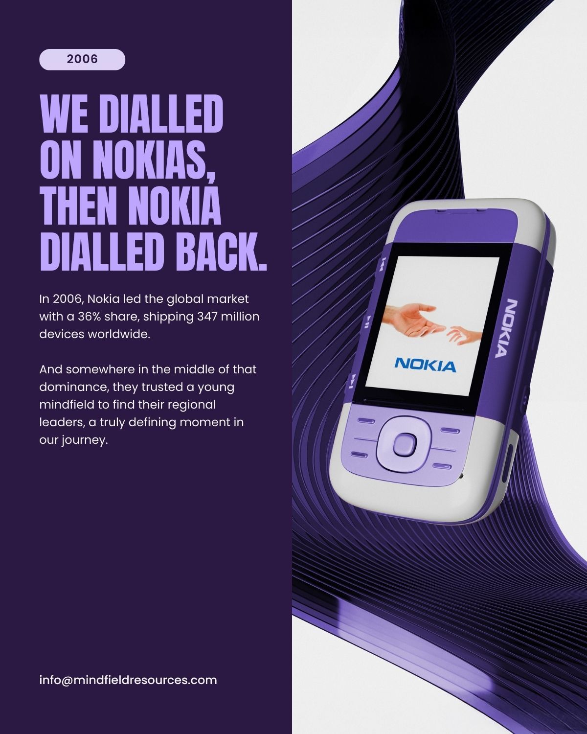Nokia recruitment ad with Mindfield branding, 2006 archival scan